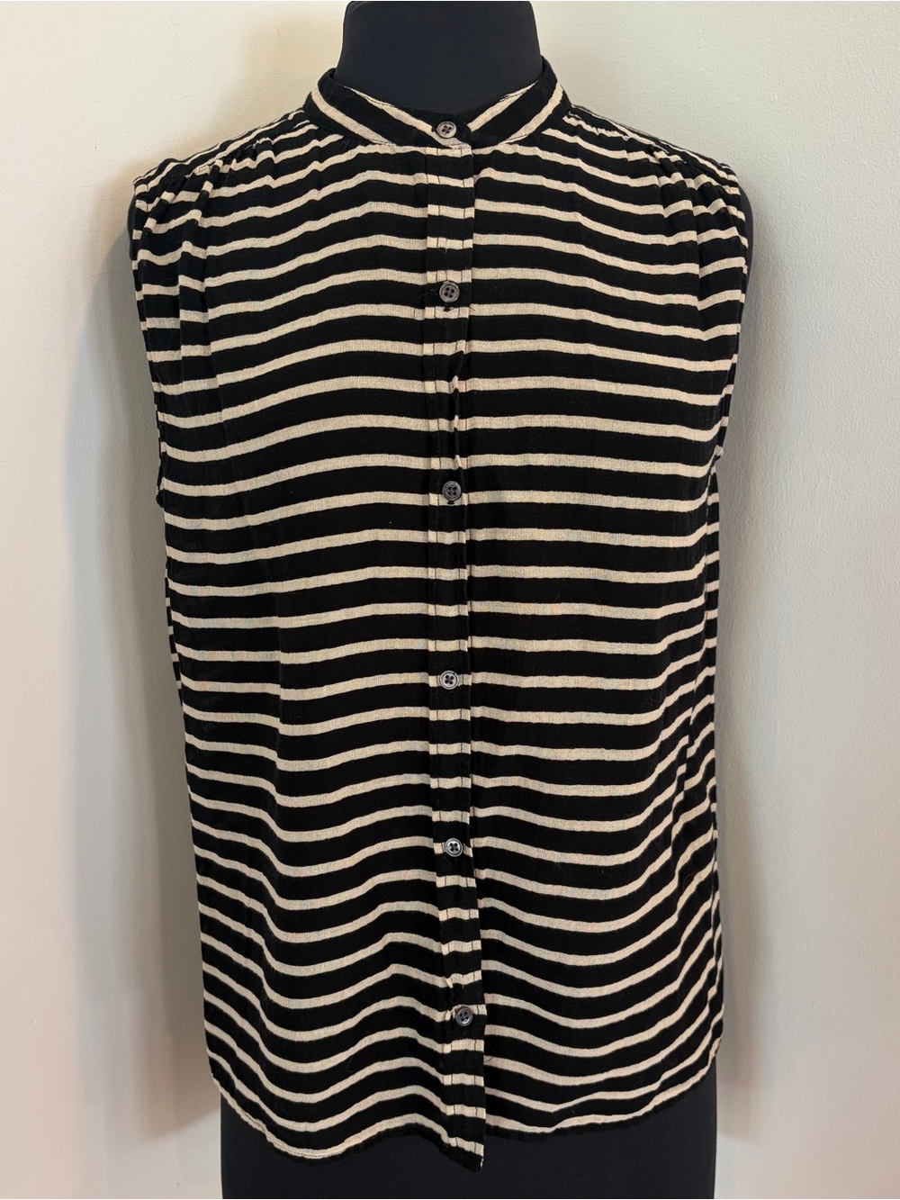 Jcrew Striped Sleeveless Button-Up Top in Black and Cream